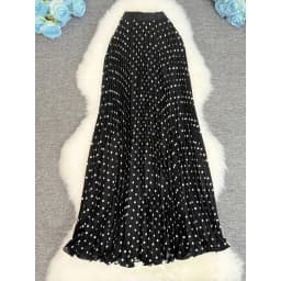 Polka Dot Print High Elegant A-line Pleated Long Skirt For Women 2025 Spring autumn Office Lady Casual Leopard Skirts