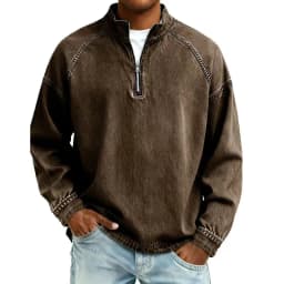 Autumn New Mens Pullovers Sweatshirts Zipper Stand Solid Top Heavyweight Distressed Washed Denim Casual Hoodie For Men Clothing
