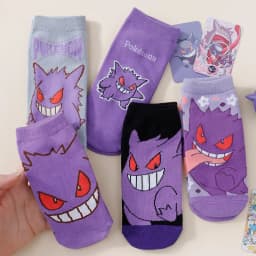 5 Pairs Men's Summer Socks Purple Pokémon Demon Print Lightweight No Show Socks Cute Couple Breathable Casual Ankle Socks