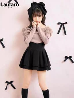 Lautaro Spring Summer Short Black Sweet Cute Kawaii Tiered Mini Skirt Women High Waist Cutecore Clothing Japanese Style Fashio