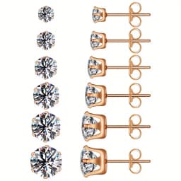 6pairs/set 3-8mm Stainless Steel Stud Earrings With Sparkling Hypoallergenic Cubic Zircon For Men And Women