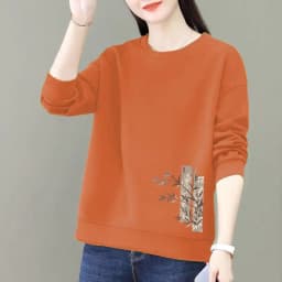 All-match Lantern Long Sleeve Round Neck Plant&Flowers Printing Pullover Women's Loose Fashionable Spring Autumn Hoodies Tops