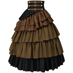 Womens Gothic Steampunk Ruffle Trim Gothic Skirt Front Lace-up Tiered Corset Ball Gown Vintage Medieval Pirate Costume Skirts