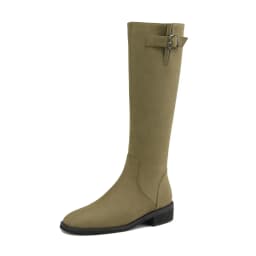 Women Knee High Boots 2026 Luxury Split Cow Genuine Leather Brown Black ZIP Low Block Heel High Quality Long Boot Handmade Shoe