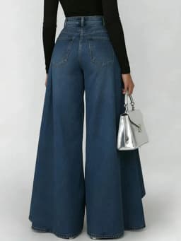 Casual Fashion Trousers Spring Summer Solid Color Simple Elegant Loose High Waist Wrinkled Imitation Denim Wide Leg Trousers
