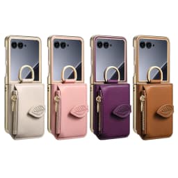 Luxury Zipper Leaf Magnetic Ring Holder Mirror Cards Solt Leather Phone case For Motorola Razr 60 50 Ultra Shockproof Cover
