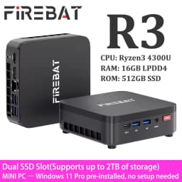 FIREBAT 2026 Mini PC R3 AMD Ryzen 3 4300U LPDDR4 8GB 16GB RAM 256GB 512GB SSD Windows11 Pro Wifi6 BT5.2 Support 4K 60Hz Desktop Computer