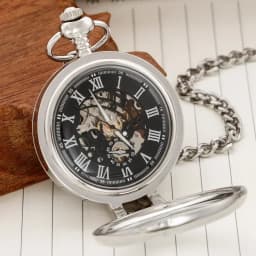 Cool Industrial Style Silver Mechanical Hand Wind Pocket Watch Roman Numeral Skeleton Vintage Pendant Clock Woman Man Watch