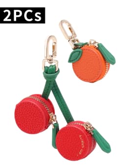 Fashion Personality Red Cherry Shape Fruit Pendant Coin Purse Mini Cute Keychain PU Leather Bag Pendant Small Bag Gift for Girls
