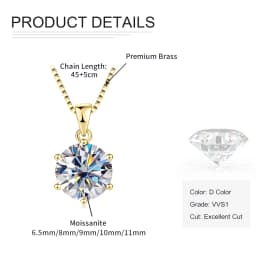 Rrjzz 1CT-5CT Solitaire VVS1 D-Color Moissanite Pendant Necklace for Women 6.5mm-11mm Lab Imitation Diamond GRA Jewelry Gifts