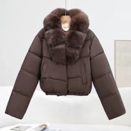 Korean Trend 2026 Winter New Women's Solid Color Short Down Cotton Jacket Simple V-neck Fashion Loose Fur Collar Jacket