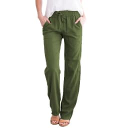 Spring and summer new solid color cotton and linen drawstring loose casual wide leg pants