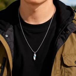 Blue Wishing Stone Necklaces for Men Boys,Trendy Hip Hop Metal Pendant Necklaces,Vintage Birthday Party Male Jewelry Gift