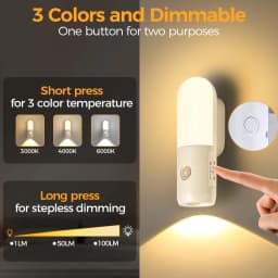 Motion Sensor 2 in 1 LED Night Light Rechargeable 3 Colors Wall Lamp Wireless Magnetic Spotlight for Bedroom Corridor and Stair