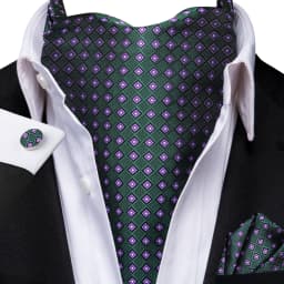 Men's Ascots Fashion Luxury Solid Plaid Check Dot Cravat Set with Cufflinks and Handkerchiefs for Daily Casual Outing