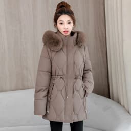 Simple Solid Color Large Fur Collar Hooded Removable Long-sleeved Down Cotton Jacket Women's 2025 Winter Thickened Warm Jacket