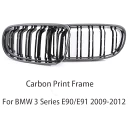Carbon Fiber Print Grille Kidney Grill For BMW 3 Series E90 E91 LCI 2009-2012 LCI Gloss Black M Color Chrome Silver Double Slat