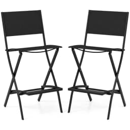 Set of 2 Outdoor Bar Stools, Folding Bar Chairs with Backrest and Footrest, Counter Stools up to 150 kg, Seat Height 71 cm