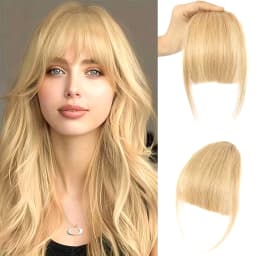 100% Human Hair Bangs Natural Brown Wispy Bang Hair Clip in Bangs Fringe with Temples Hairpiece for Women Clip on Air Bang 4.5in