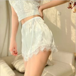 Lace Trim Mini Micro Shorts Women Satin Silk Shorts French Knickers Silky Low Rise Coquette Lounge Slip Pj Bottoms