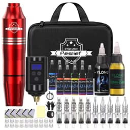 Aluminum Alloy Wireless Tattoo Machine Kit Complete, Rotary Tattoo Gun, 7 Hour Battery Life, Cordless Tattoo Pen, 10 Cartridge Needles-3RL 9RM,10 Ink,Extra 30ML Black Ink Full Tattoo Supply Equipment for Beginners, Body Art Makeup Gift