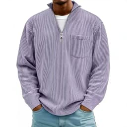 Autumn And Winter New Men's Solid Color Corduroy Long-sleeved Zipper Stand-up Collar Loose Fashion Men's Sweater