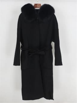 OFTBUY New Oversize Loose Cashmere Wool Blends Real Fur Coat Winter Jacket Women Natural Fox Fur Collar Hood Outerwear Belt