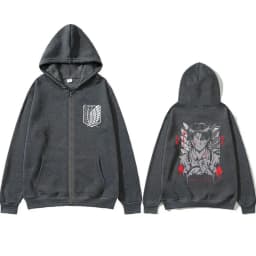 Anime Attack on Titan Levi Ackerman Face Graphic Zipper Hoodie Men Cartoon Manga Merch Zip Up Jacket Men's Oversized Streetwear