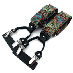 VEEKTIE Brand Suspender For Men 6 Snap Hooks Y-back Adjustable Jacquard Floral Check Shirts Paisley Yellow Blue Vintage Retro