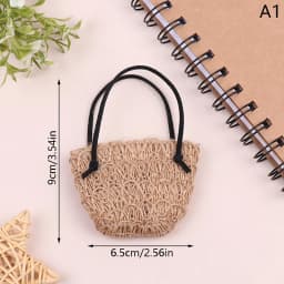 1/12 Dollhouse Woven Bread Basket Shopping Basket Straw Handbags Dollhouse Weaving Beach Bag For Dolls Miniature Decoration