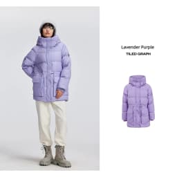 Metersbonwe Women's Adjustable Waist Drawstring Down Coat Puffer 85% Duck Down Hooded Patch Pockets Warm Winter Puffer Jackets