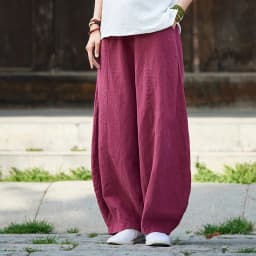Johnature Summer Solid Color Pockets Loose Pants 2025 New Women Vintage Elastic Waist Cotton Linen Wide Leg Full Length Pants