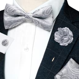 Classic Mens Bow Tie Brown Jacquard Paisley Bowtie Hanky Cufflinks Brooch Set Wedding party Butterfly Knot Gift Man Accessories