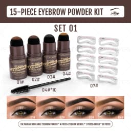 15PCS/SET Easy Stamp Eyebrow Shaping Powder,Light Removable Formula,Various Shape Brow Stencils,Soft Grooming Spiral Brush,Matte Gentle Color Effect,Multi Tone Matching Powder,Hairline And Eyebrow Retouch Kit For Daily Casual Makeup Outfits
