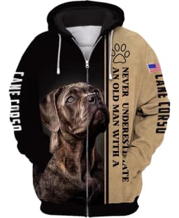 1 Piece Custom Your Picture Never Underestimate An Old Man With A Cane Corso 3D Print Hoodies Men For Women Pullovers Zipper Hoo
