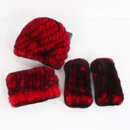 Women's Winter Knitted Real Rex Rabbit Fur Hat Scarf Gloves Set Natural Warm 3-Piece Ensemble Includes Fur Cap Scarves Mitt