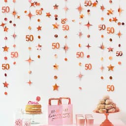 Rose Gold Happy Birthday Garlands Decorations Paper Circle Dots Star Hanging Streamer for 1st 16th 21st 30th 50th 70th Birthday