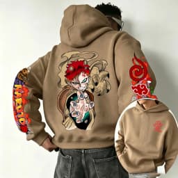 Naruto Gaara 2026 Spring and Autumn New Cartoon Anime Harajuku Y2K Street Fashion Couple Hooded Sweatshirt