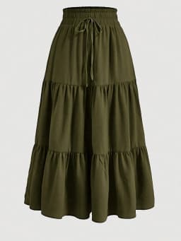 Women's Summer Solid Color Bohemian A-line Midi Skirts 2025 New Female Vacation Casual Loose Faldas