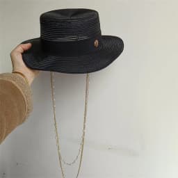 Cherry powder 2026 straw hat pearl chain DIY flat top sun hat new Korean elastic ribbon hat beach hat candy color sun hat