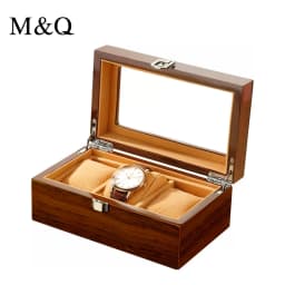 M&Q Solid Wood Watch Storage Box With Clear View Window Metal Latch Handmade Wristwatch Display Organizer Watch Gift Box