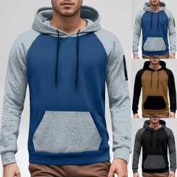 Men's Long Sleeve Color Blocked Pullover Hoodie With Zipper Pocket Fleece Lined And Thickened Hoodies for Men Pullover