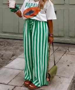 2026 Spring Summer Women's Casual Loose Color Block Striped Print Straight Leg Pants Trousers