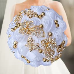 17design New White Wedding Bride Holding Flowers Artificial Bouquet Ribbon Rhinestone Pearl Bouquet Decoration Bride Groom Dance