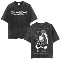 Vintage Washed Anime Death Note Misa Amane Print T Shirts Men Women Clothing Cotton Casual T-shirt Fashion Short Sleeve T-shirts
