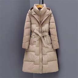 Long Knee Length Down Cotton Jacket for Women's Clothing in Winter 2025, New Hooded Waist Cinching and Slim Cotton Jacket, Thick