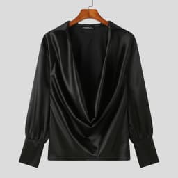 Men Shirt Solid Color V Neck Long Sleeve Satin Male Irregular Shirts Loose Streetwear 2023 Fashion Casual Camisas S-5XL INCERUN