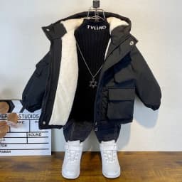 2025 Winter Boys Jacket Children Clothing Keep Warm Cotton Thicken Coats Kids Zipper Hooded Outerwear Plus Velvet Jackets