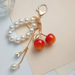 Exquisite High-End Simulated Cherry Pearl Beads Key Chain Bag Pendant Accessory for Mother's Day Holiday Gift