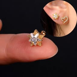 1pcs New Style Stainless Steel Ear Piercing Cz Stud Earrings Snake Moon Round Ball Arc Cartilage Helix Conch Screw Back Earring